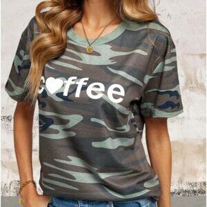 Women Short sleeve camo coffee top